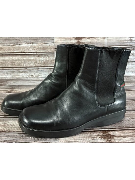 Gucci Shoes - Gucci Web Accent Leather Chelsea Boots size 6.5 color Black